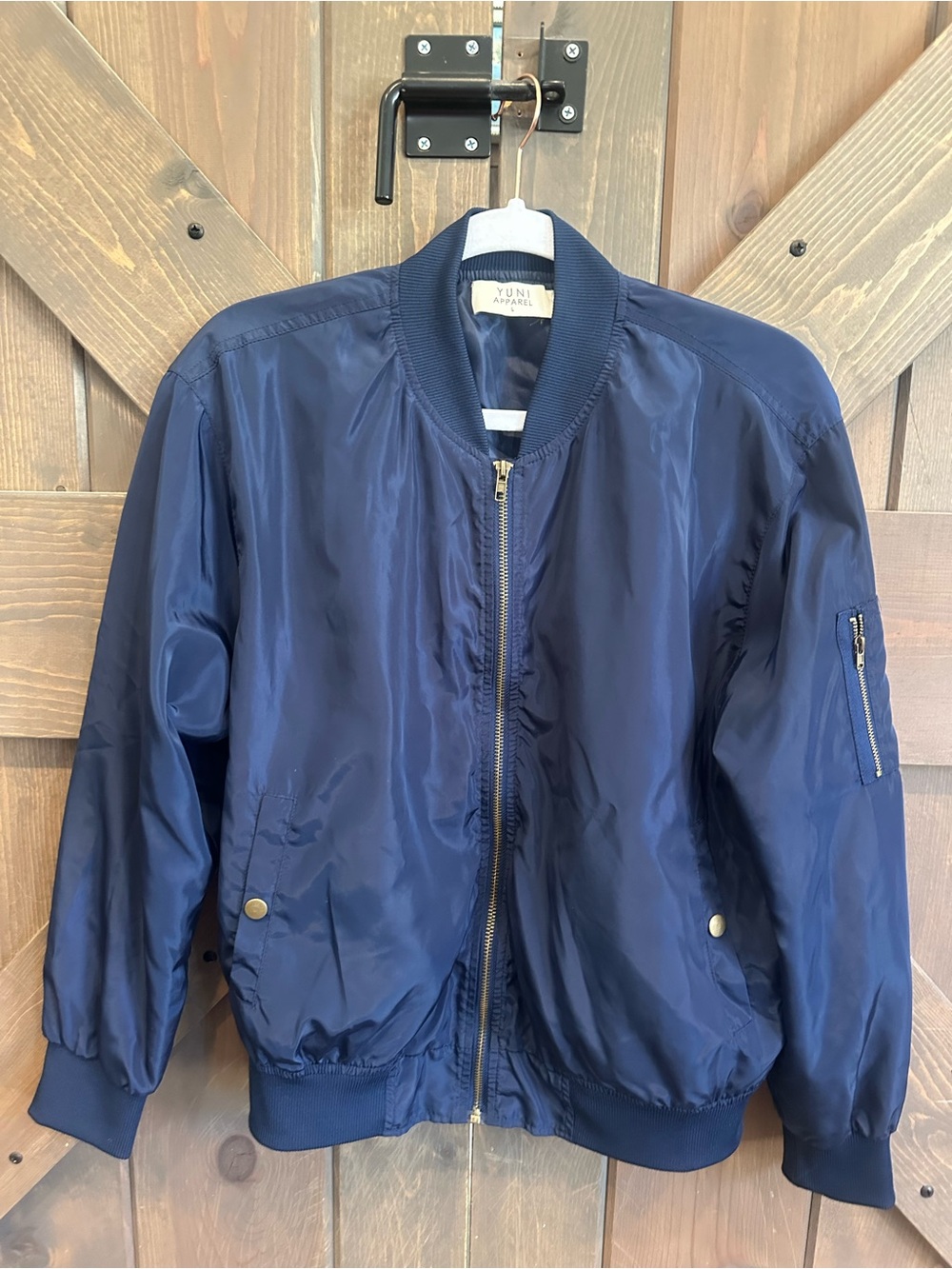 Navy Bomber Jacket with Zip Front